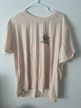 SHEIN Pale Pink Short Sleeve Tee with Floral Book Graphic